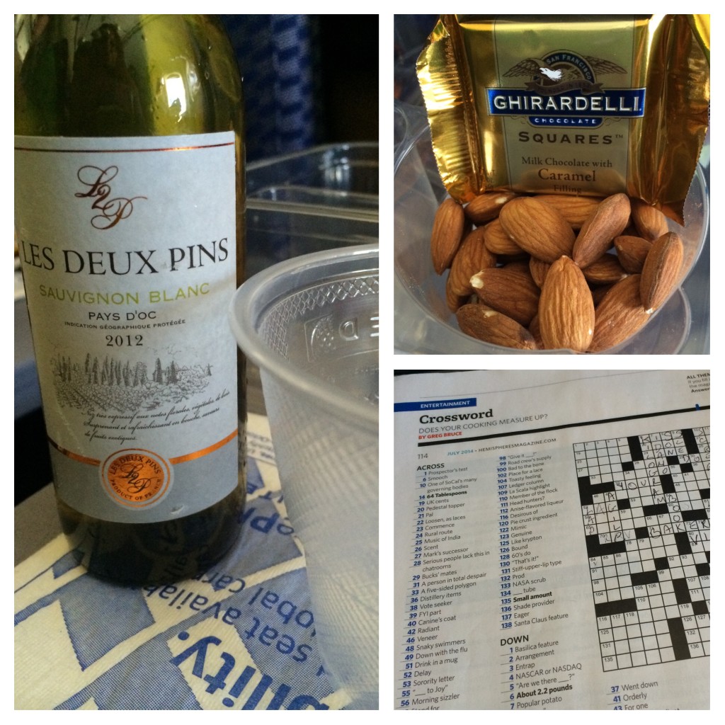 wine, nuts, chocolate and a crossword. We're clear to fly