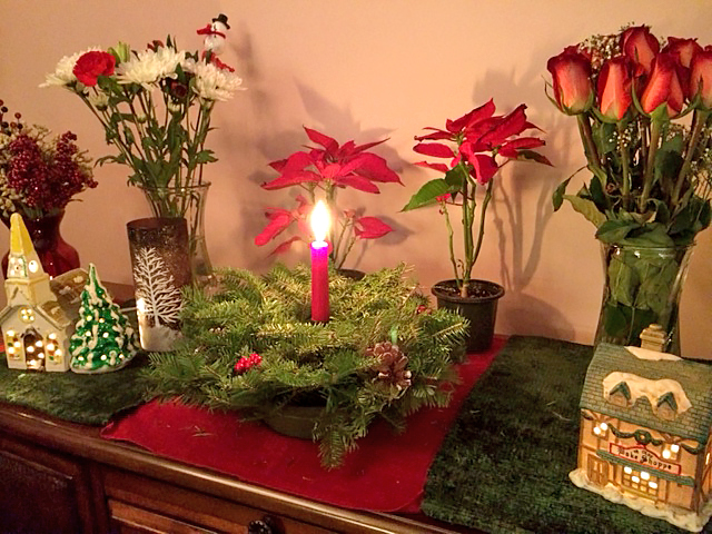 a warm candle light, a fragrant holiday wreath and festive flowers really decorated our evening.