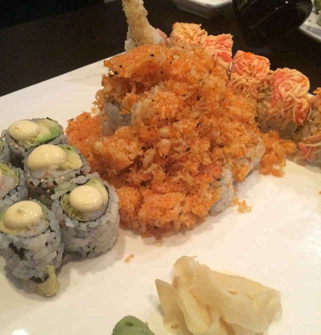 too much spicy tuna, kani, shrimp tempura and a boston roll