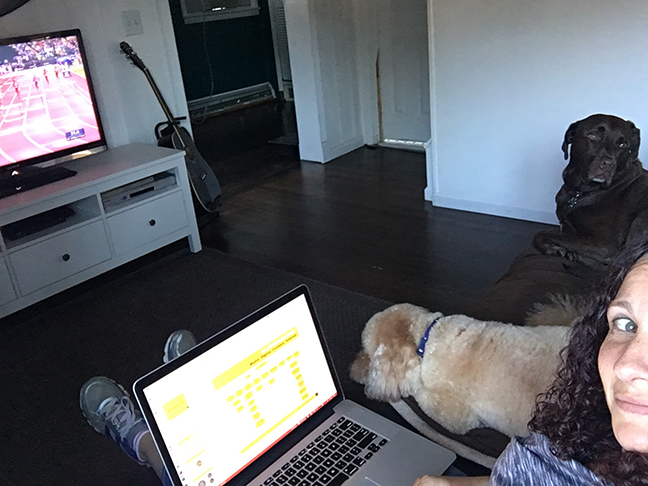 Doing my freelance work, watching the Olympic trials and hanging with the pooches