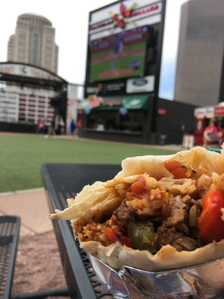 They have this cool little area outside of the stadium with a huge Jumbotron so I watched the game while eating a burrito for lunch. 